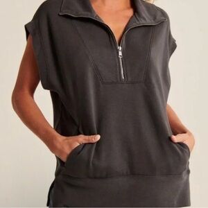 Abercrombie & Fitch Oversized Tunic Half-Zip Vest Womens XL Gray Sleeveless Soft